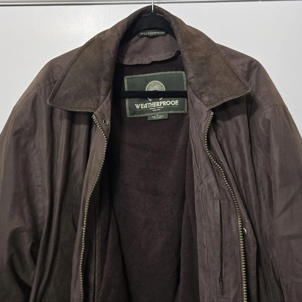 Weatherproof Faux Suede Jacket Brown XL Men’s Vintage Quilted Lining Fleece Coat - Picture 3 of 14